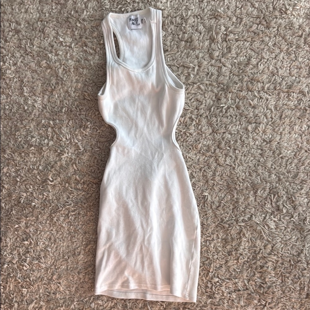 Princess Polly White Ribbed Tank Mini Dress with Side Cutouts